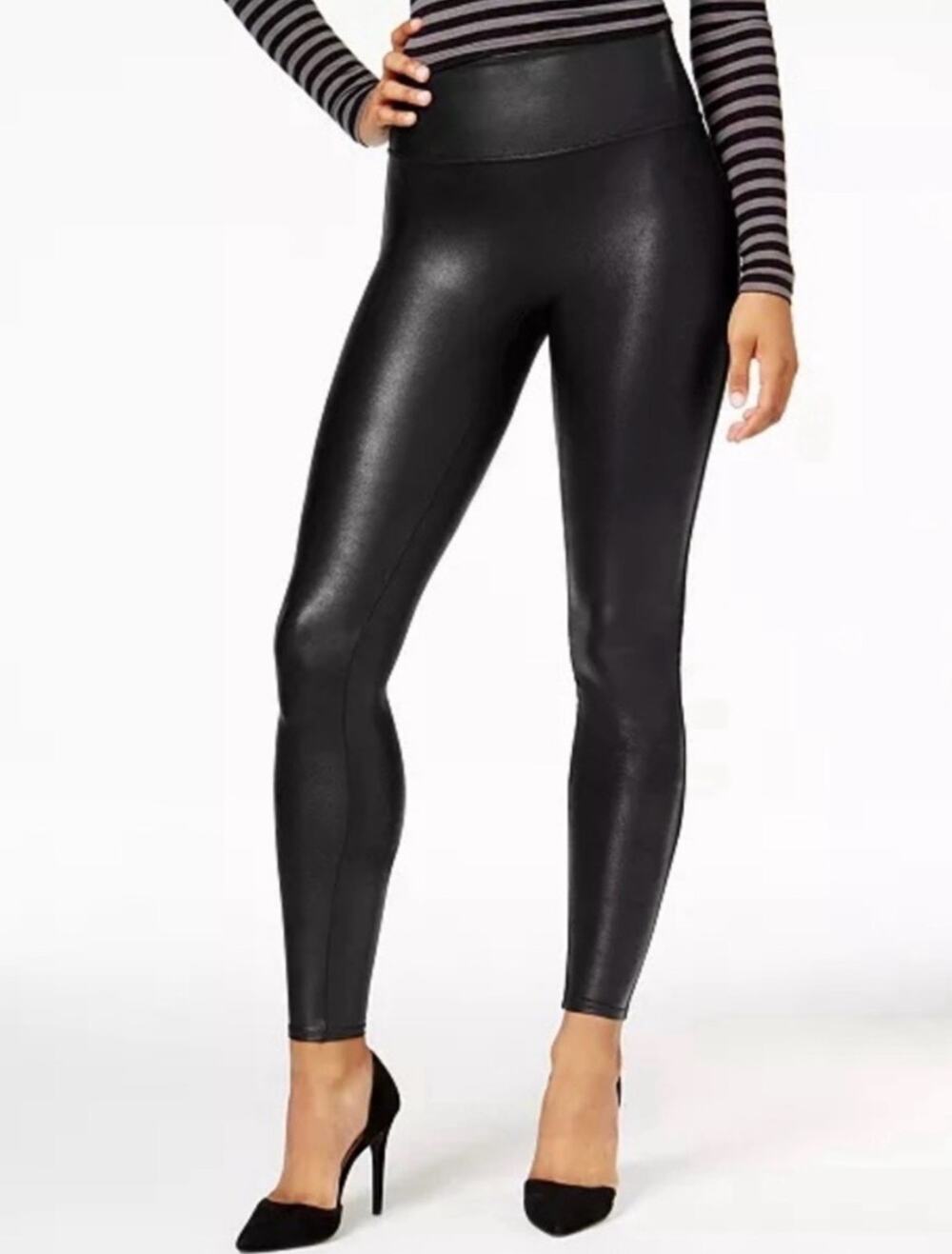 SPANX Faux Leather High Waisted Leggings Black Shaping Skinny Size XL
